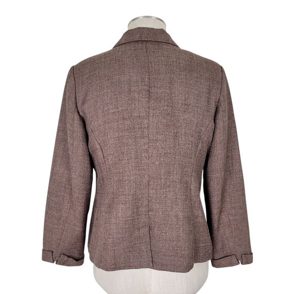 Sag Harbor Blazer Size 10P Brown Herringbone Hidden Buttons Cuffed Sleeve Vented - Picture 3 of 10